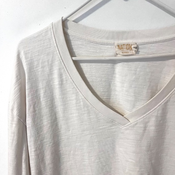 Nation Long Sleeve tee White V Neck Size Medium - Picture 7 of 7